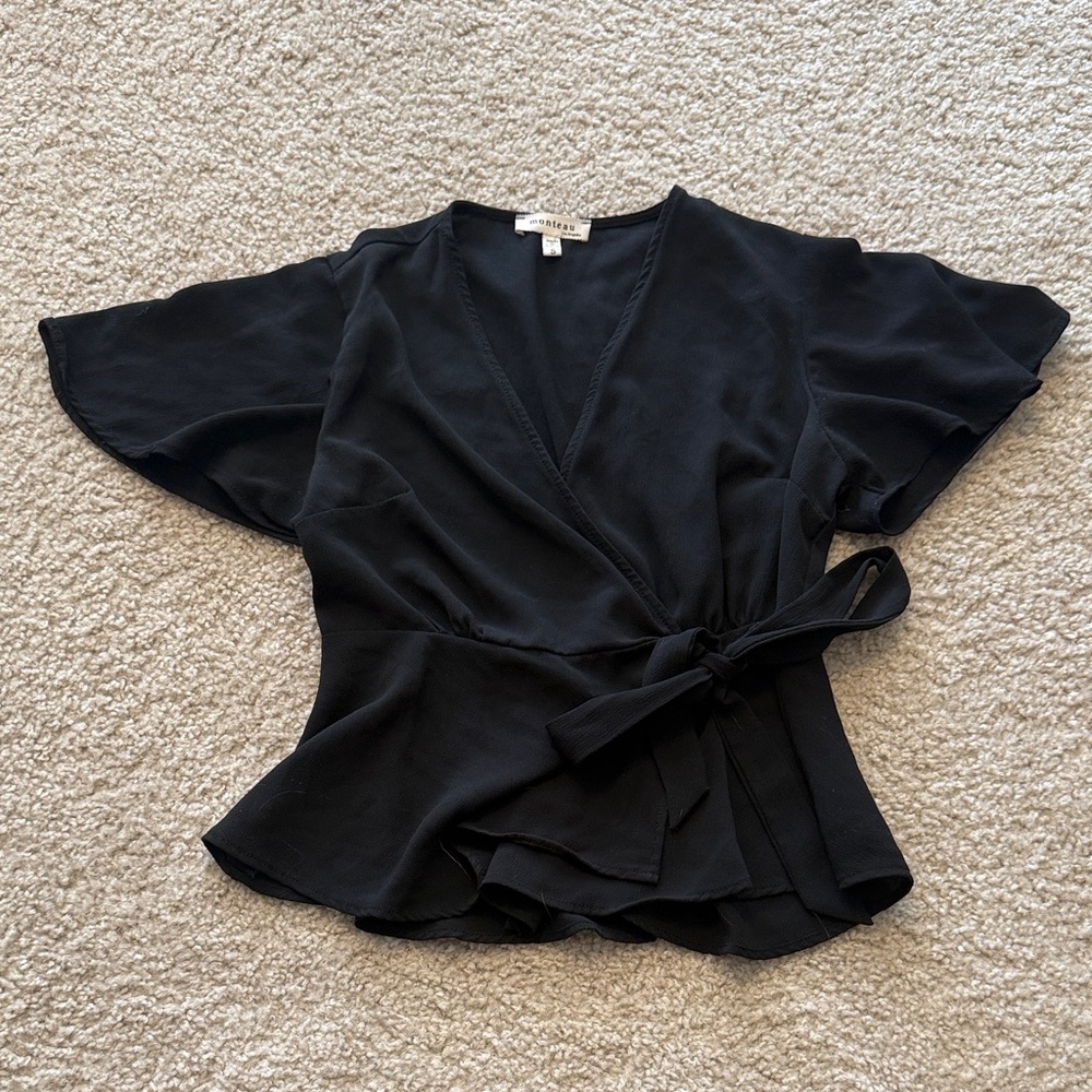 Elegant Black Wrap Blouse